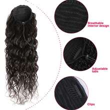 Water Wave Ponytail Extensions Drawstring Ponytail Natural Black Color Human Hair With Clip Thick Ponytail Hair - SNatural - View 4