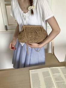 Bolso cruzado de mujer de verano de paja trenzada con borla y cadena, bolso de playa tejido con correa para el hombro, cartera hecha a mano, 1 bolso de embrague de paja trenzada de color beige claro para mujer, bolsas de playa, artículos esenciales para vacaciones, perfecta opción para damas de moda, ideal para el verano.
