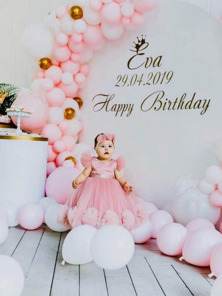 Vestido elegante de fiesta de Navidad con mangas cortas y volantes de tul con flores 3D en rosa para niñas, vestido de princesa adecuado para la fiesta del 1er cumpleaños de la bebé, boda, Acción de Gracias - Rosa - Añade 6