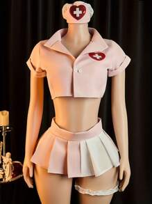 Sexy Lingerie, Cosplay, Sexy Nurse Uniform Set, 5-Piece Set: Top + Skirt + Panties + Headband + Leg Rings, Ladies Lingerie And Sexy Lingerie Set