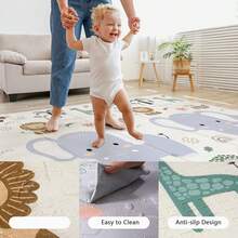 79x71 Foldable Baby Play Mat For Floor, Extra Large Tummy Time And Crawling Playmat, Thick Foam Play Mat For Baby, Reversible Portable Babies Floor Mats For Infant, Toddler - 大象 - 查看 4