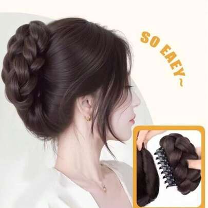 LYSW Chic Messy Bun Hair Clip, Flat Head Braided Bun Hair Clip, High Crown Messy Bun Hair Clip, Natural Fluffy Hair Bun Accessory HA2798