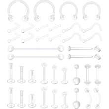 36pcs 14G 16G Clear Piercing Retainers Bioflex Nose Rings Belly Rings Septum Eyebrow Lip Cartilage Tragus Earring Retainer Industrial Bar Plastic Piercing Jewelry For Work School - Clear - View 8