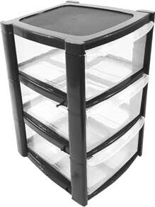 3 Tier Mini Plastic Storage Drawers, Compact Desktop Organizer With Transparent Drawers For Office, Home, Kitchen, Makeup, Crafts, Stackable & Portable Mini Tower Cabinet - Black - View 1
