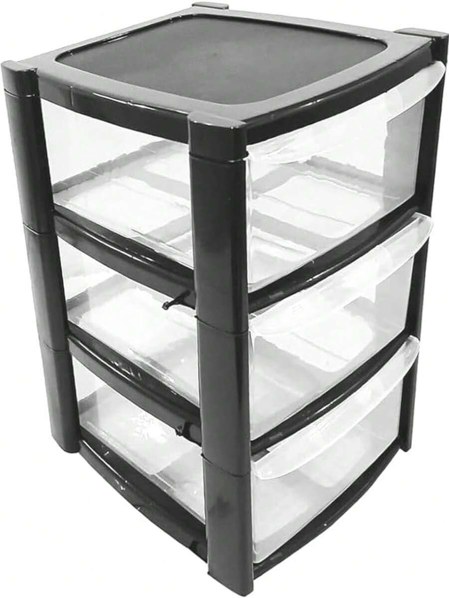 3 Tier Mini Plastic Storage Drawers, Compact Desktop Organizer With Transparent Drawers For Office, Home, Kitchen, Makeup, Crafts, Stackable & Portable Mini Tower Cabinet - Black - View 1