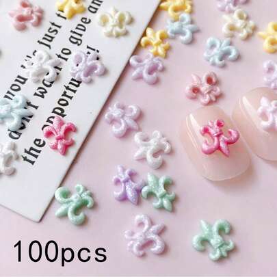 100 件马卡龙色朋克风格设计艺术指甲装饰 DIY 指甲配件美甲产品饰物，欧式、日韩可爱风格，多种颜色随机配指甲饰物美甲用品美甲宝石