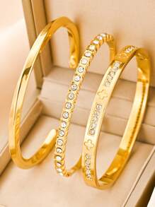 4pcs/3pcs/1pc 18K Gold Stainless Steel Bracelet, Luxurious & Elegant Jewelry, European & American Style, Suitable For Women, Festivals, Parties, Street Style, Banquets, Music Festivals, Gifts, Summer Beach Parties