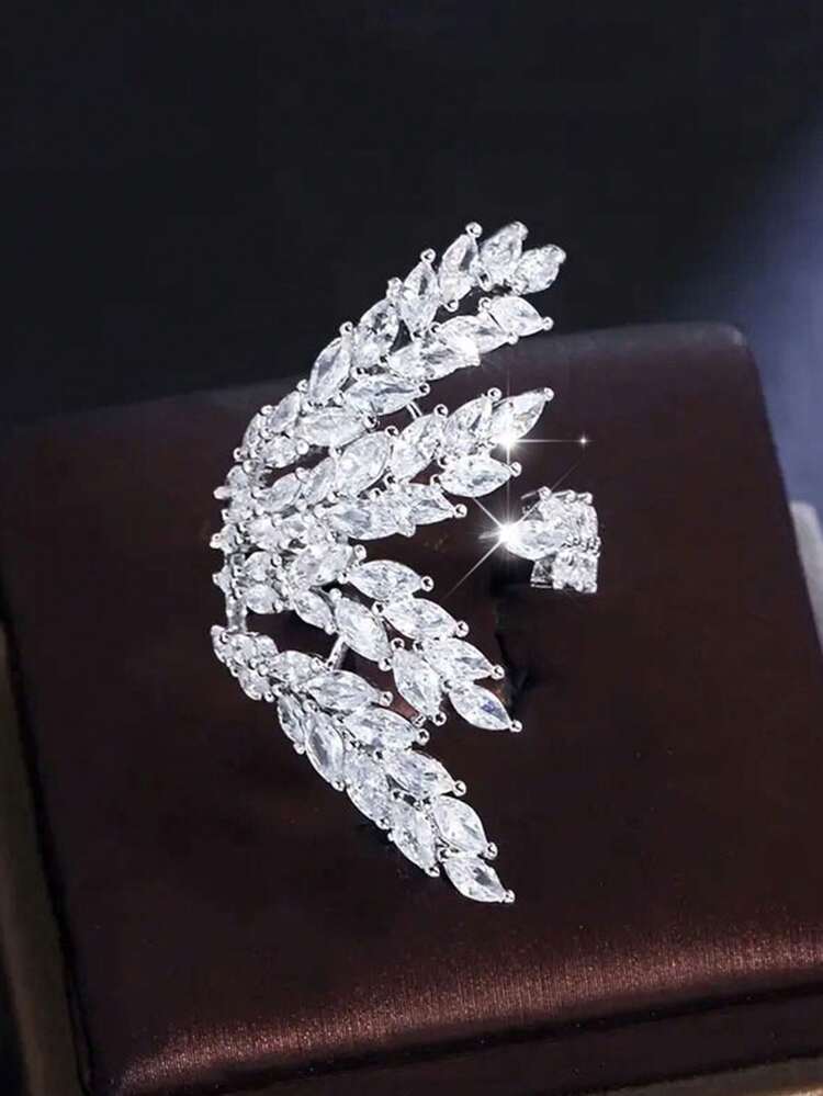 Luxury Angel Wings Cubic Zirconia Fully Paved Ring, Fashion Jewelry For Women, Suitable For Wedding, Party, Valentine's Day, Birthday Gift - Silver 2 - View 6