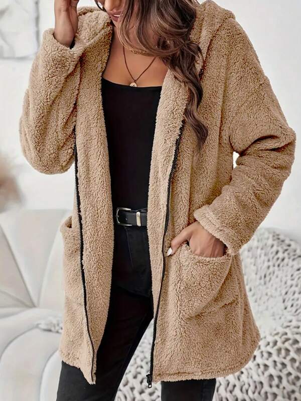 Chaqueta con capucha holgada y de doble cara de forro polar, estilo europeo y americano, para otoño/invierno