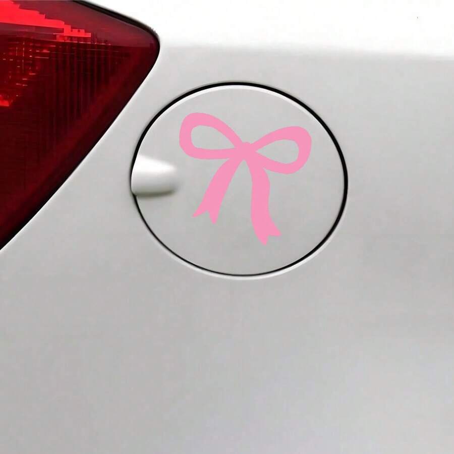 2 件可爱蝴蝶结女士汽车贴花 - 幻想主题乙烯基贴纸，光面，卡通图案自粘玻璃表面，不对称形状，一次性使用 - 均碼 - 查看 1