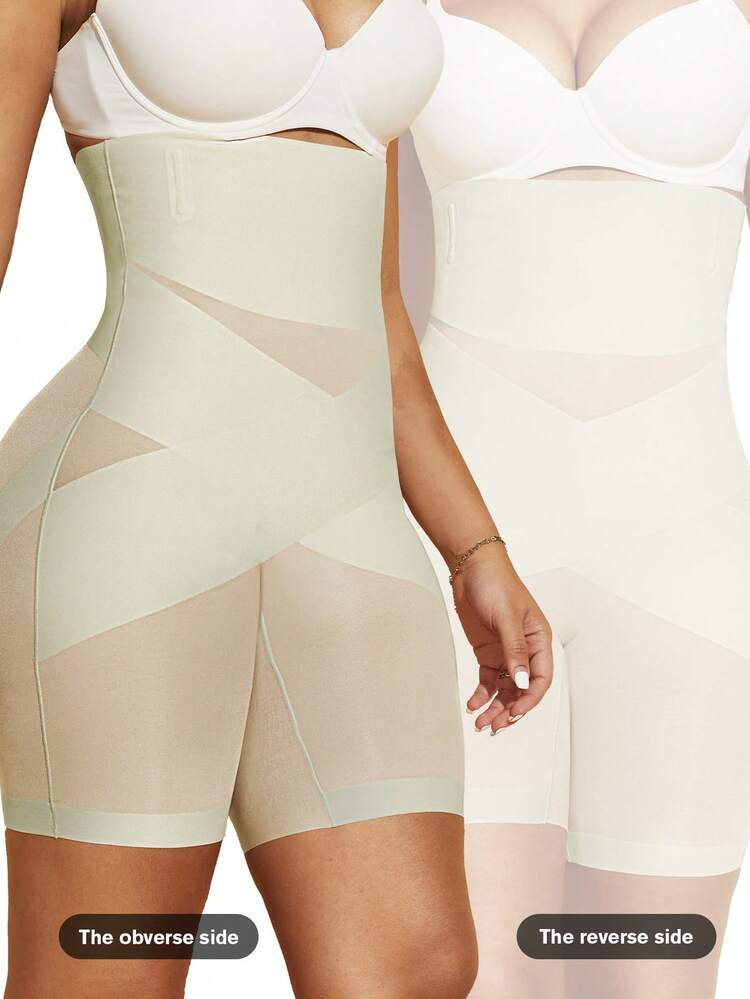 1 pieza Pantalones cortos moldeadores sin costuras de cintura alta con control de abdomen y cruce, pantalones ajustados que adelgazan el vientre plano, ropa interior moldeadora para mujer - Amarillo - Añade 2