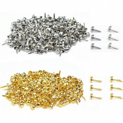 500 PCS Paper Fasteners, Baotongle Brass Plated Scrapbooking Brads Round Metal Brads With Storage Bag For Crafts Making DIY, Gold And Silver
