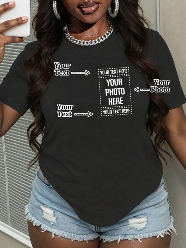Customized Personalized Gifts, Customized Women's T--Shirts, Add Your Own Text And Photos (Badge Pattern/Company Logo/Family Photo/Selfie/Pet/Couple Photo), Design Your Own Personalized Printed T-Shirt As A Gift For Girlfriends, Couple's Dating Shirts, Etc.