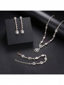 Milacolato Wedding Bridal Jewelry Set For Women Silver Prom Costume Jewelry Sets Rhinestone Crystal Teardrop Necklace Earrings Bracelet Bridesmaid Jewelry Accessories Blue Silver Red Rose Gold - 彩色 - 查看 7