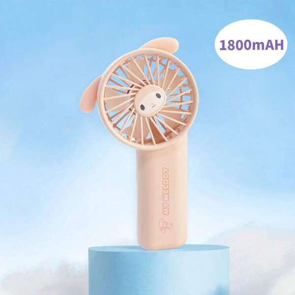 Miniso مروحة محمولة صغيرة قابلة للشحن USB من ميني سو سانريو ماي ميلودي، سعة 1800 مللي أمبير، من البلاستيك ABS بتصميم فيونكة وردية، 3 سرعات، مثالية للرحلات الصيفية والتبريد في المكتب (1 قطعة)