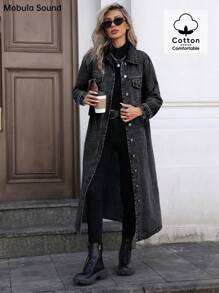 Mobula Sound# Casual Fashionable Elegant College Student Y2K Style Long Denim Jacket, Versatile For Spring, Summer, Autumn