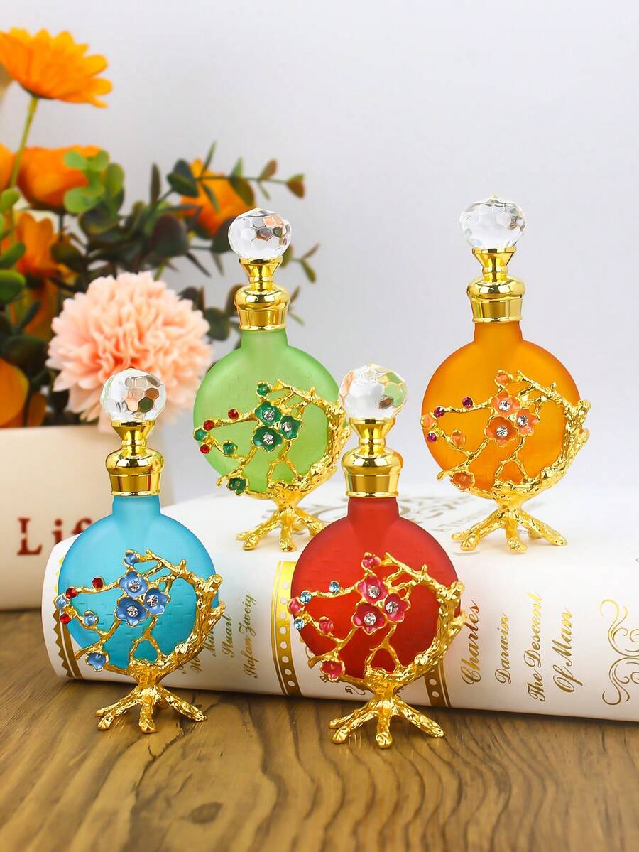 12ml Exquisite Soft Dream Cherry Blossom Enamel Fancy Perfume Bottle, Reusable Container Bottle, Holiday Travel Perfume And Essential Oil Dispenser Bottle, Perfect Gift For Women (No Perfume, Only Empty Bottle)+Supplementary Set