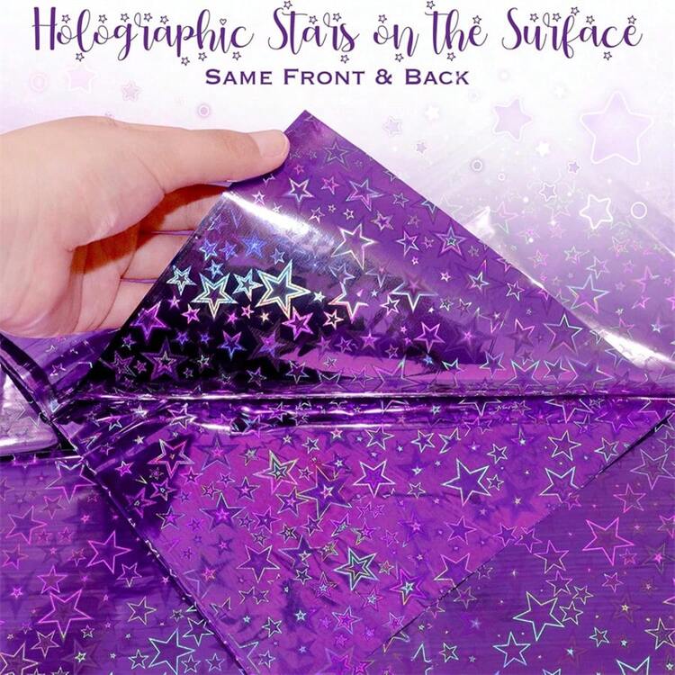 54*108inch Purple Laser Shiny Star Disposable Rectangular Plastic Tablecloth, Suitable For Indoor And Outdoor Birthday, Wedding, Anniversary, Bachelorette Party Decoration, Party Tablecloth - Purple - View 6