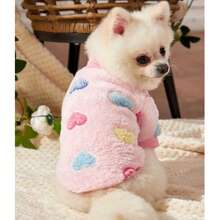 秋冬新款宠物狗猫衣服，奶油色贵宾犬泰迪比熊犬小型犬牵引绳羊毛连帽衫 - 粉色 - 查看 5