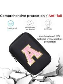 便携式 CCD 相机保护套，粉色字母 A-Z 毛巾刺绣，紧凑设计，防水材质，非常适合户外摄影爱好者和旅行者充电器盒，办公室必备数码包电缆相机包电子数据线整理器存储，钱包式移动电源盖旅行相机包，女士男士礼物，教师必备用品，防水轻便大容量便携式配件，适合暑假旅行，户外活动旅行必需品