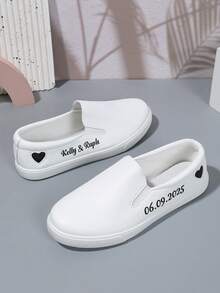 2025 New Versatile Leather Upper Slip-On Casual White Sneakers, Unisex Couple Style Loafers - White - View 7