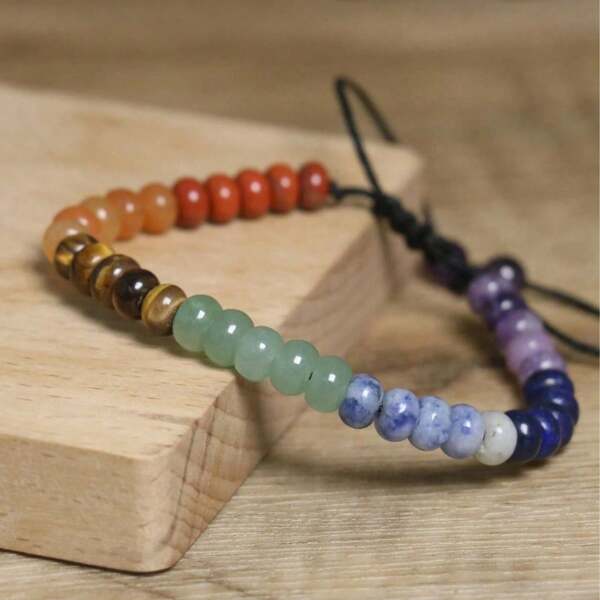 7 Chakra Adjustable Beaded Bracelet With Natural Gemstones - Unisex Bohemian Yoga Meditation Jewelry For Women & Men, December Birthstone Energy Healing Stone Bracelet, Handmade Spiritual Reiki Chakra Balancing Semi-Precious Bead Gift