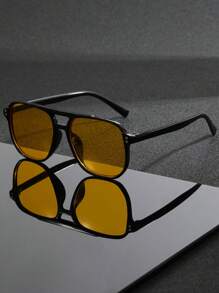 1 Pair Men's Retro Double Bridge Aviator Frame Fashion Glasses, Suitable For Fashion Outfits, Party Decoration, Outdoor Travel, Beach Vacation, Cycling, Driving, Outdoor Sports, Daily Use