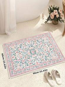 1pc Bohemian Modern Paris Garden Floral Carpet, Suitable For Living Room, Non-Slip Rust Red Printed Vintage Farmhouse Rug, Suitable For Bedroom, Dining Room, Dorm, Office, Home Decor - Coral Pink - View 3