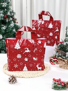 10/20个装圣诞礼品袋，红色圣诞树、驯鹿、星星、雪花图案礼品袋，圣诞派对装饰礼品包装，圣诞家庭聚会礼品包装用品，圣诞购物塑料袋，耐用塑料袋，圣诞厨房包装用品，2026新年装饰，圣诞装饰，圣诞礼物，圣诞礼品，派对小礼品 - 紅色聖誕 - 查看 4