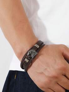 Vòng tay nam - Vòng tay da bện đầu đại bàng cổ điển cá nhân hóa - Vòng tay dây da đơn giản nhiều lớp có khóa từ - Loại bướm - Xem 2