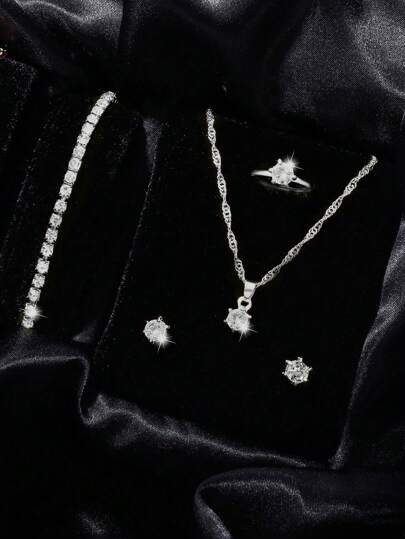 5 pièces/set Ensemble de bijoux de mariage élégant pour femmes, cadeau