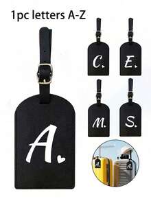 个性化皮革行李牌，可定制A-Z字母，隐私保护套，带名片槽，可爱旅行背包标签，男女通用，适用于宠物包、背包、行李箱、文具包等，旅行必备，适合海滩度假、返校季，是送给家人、朋友和老师的理想礼物，字母印花 - 黑色 - 查看 1
