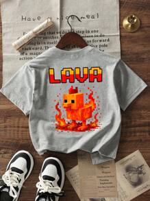 男孩和青少年学生休闲印花圆领短袖T恤，夏季上衣