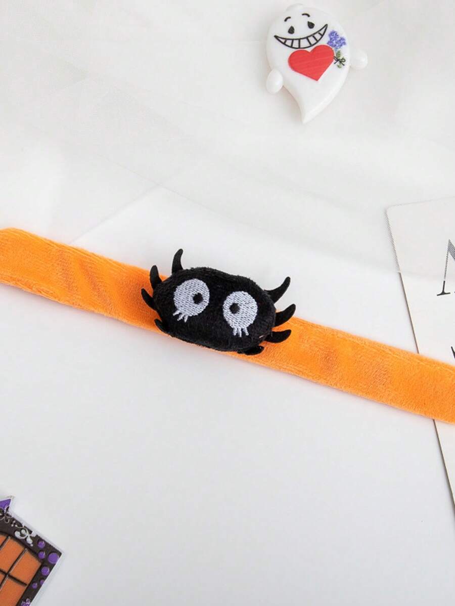 6pcs Halloween Kids Slap Bracelet Set, Pumpkin Ghost Plush Slap Bands, Party Favors