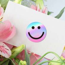 500pcs/Roll Holographic Rainbow Smiling Face Stickers, Round Label Stickers For Books, Stationery, Gifts, Cookies, Cakes, Waterproof Stickers For Cards, Envelopes, Wedding Supplies