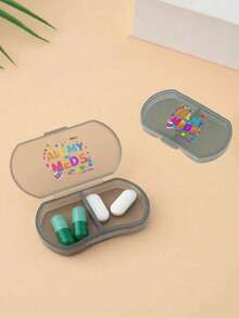 1pc Oval-Shaped Letter Printed Dual-Layer Portable Pill Box, Mini Storage Case, Personalized Creative Letter Gift, Suitable For Travel, Outdoor Activities, Putting In Bags/Pockets, Unique Design Travel Storage Box, Medicine Storage Box, Home And Dorm Medication Organizer, Back To School Essential - Multicolor - View 5