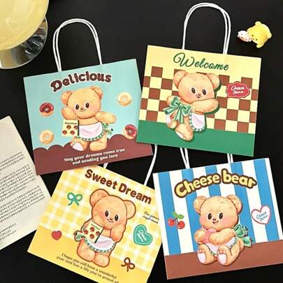 5 Pcs Cute Bear Gift Bag Girl Versatile Decorative Paper Bag  Cartoon Sweet Tote Bag