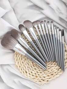 14-Piece_Set_Makeup_Brush_Set_For_All_Skin_Types,_Soft_Fluffy_Cosmetic_Tools_With_Plastic_Handles,_Unscented_Nylon_Bristles,_Pal - Silver - View 1