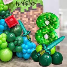 1 Set Giant Green Pixel Miner Theme Digital Foil Balloon Set, Sword Aluminum Foil Balloon Jungle Game Event, Large 40 Inch (Approx. 101.6 Cm) Digital Balloons Party Balloons Birthday Party Decorations 0-9 Suitable For Forest Theme Birthday, Anniversary Party Supplies. - Multicolor - View 9