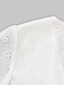 1 Stück Damen Bluse mit Blumen-Hohlmuster und Rüschenkante, geeignet für Lässig-Wear und Dates, Herbst - Weiss - Übersicht 6