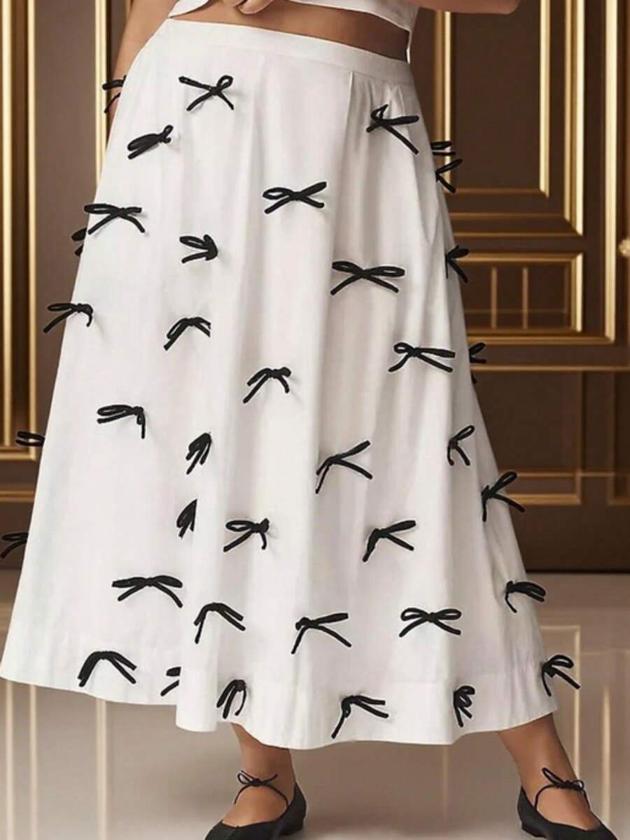 Women Summer Long Skirt Casual Elegant Cute Bow Elastic Waist A-Line Skirt For Beach Vacation Club Streetwear