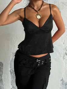 WOWDARK 女士性感V领缎面提花吊带背心，圣诞季时尚之选