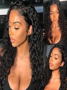 13x4 Deep Wave Lace Front Wigs Human Hair For Women 200 Density Human Hair Wig Glueless Brazilian Virgin HD Curly Lace Frontal Wig Pre Plucked With Baby Hair 40 Inch Natural Black - Natural Black - Xem 8