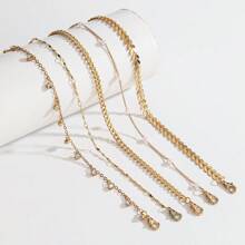 5 件时尚百搭铜金属多元素链条设计搭配水晶吊坠脚链套装，适合海滩、派对、珠宝配饰 - 彩色 - 查看 2