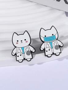 2pcs Cat Doctor Badge, Cute Style, White Coat Stethoscope Double Cat Design, Cat Lover Medical Staff Backpack Healing Decor, Pair