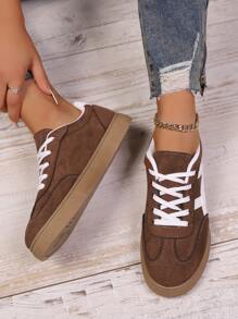 New Casual Sports Shoes, Fashion Versatile Suede-Like Lace-Up Women Sneakers, Student Shoes