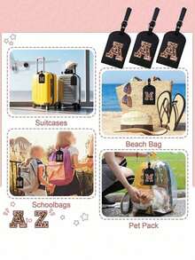 1pc TSA Approved Luggage Tag, PU Leather Material, Leopard Print, Alphabet A-Z Options, With Privacy Cover, Can Be Used As Business Card Or Travel Backpack Label, Unisex, Travel Essential, Luggage, Travel Gear, Back To School, Alphabet Print - Multicolor - View 4