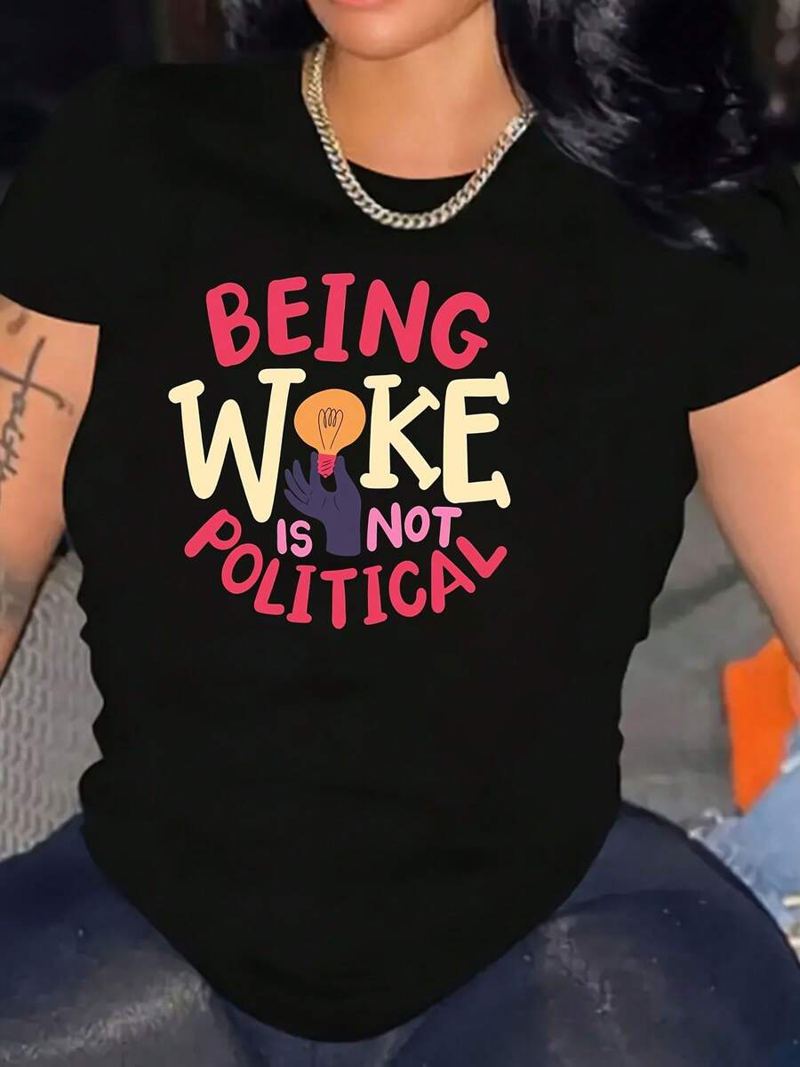 Women's Casual T-Shirt, Design "K" Crown And Heart - Round Neck, Breathable And Comfortable - Perfect Gift For Her, Casual Wear Fun Graphic T-Shirt Comfortable Fit 220g - 黑色 - 查看 1