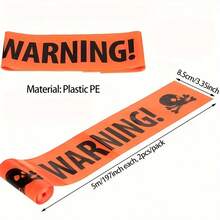 1pc Orange Pirate Skull Warning Tape, For Halloween Decoration, Scary Party Decor Warning Tape