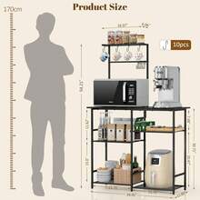 Baker's Rack For Kitchen With Storage, Microwave Stand With Adjustable Shelves, Kitchen Stand With 10 S Hooks, 6-Tier Coffee Bar Station, Kitchen Shelves For Spices, Pots, Gray,10600245 - 深灰色 - 查看 2